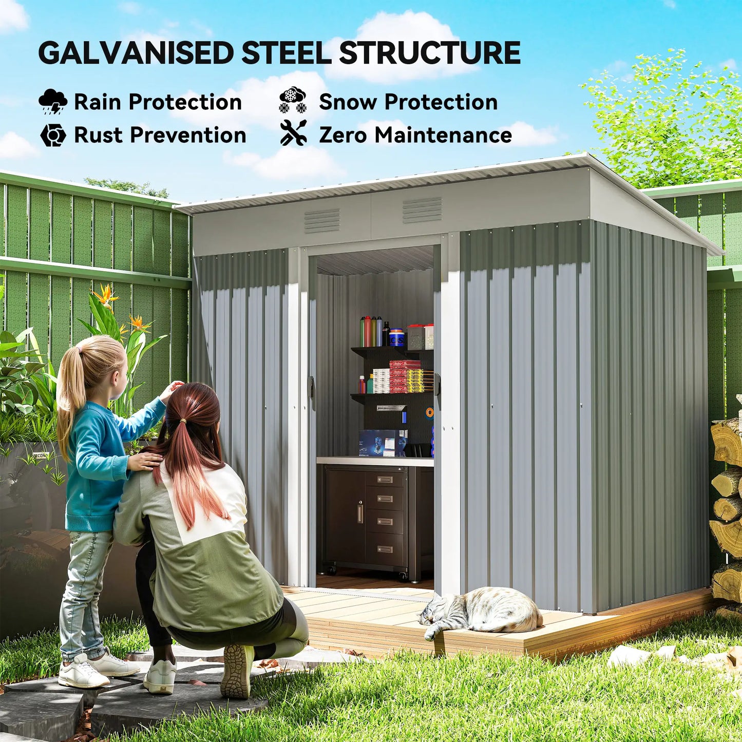 7' x 4' Metal Garden Shed, Lockable Sliding Doors, Vents, Grey Sheds at Gallery Canada