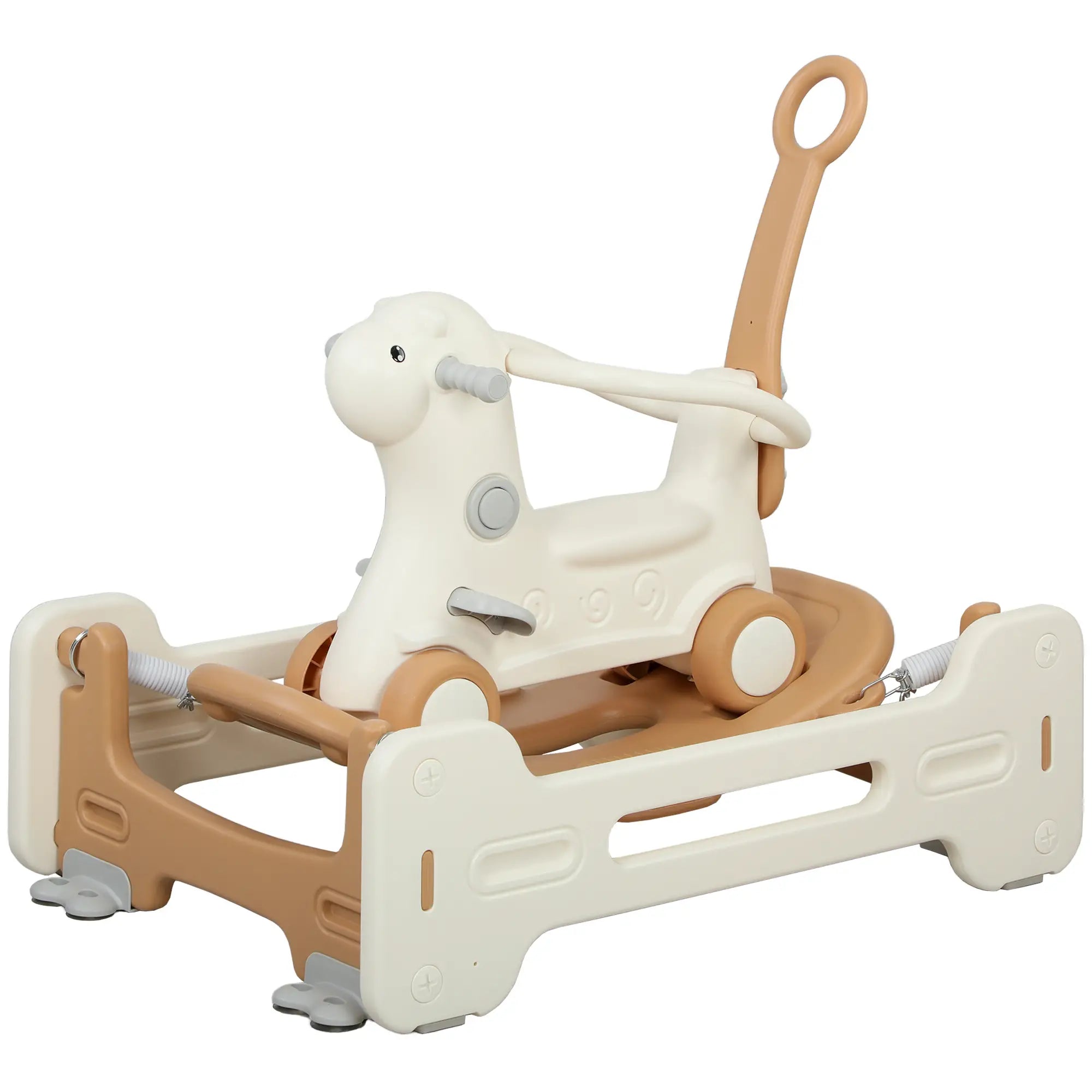 Rocking Horse for Toddlers, Balance Board, Push Handle, 4 Wheels, Brown Rocking Horses White, Brown at Gallery Canada