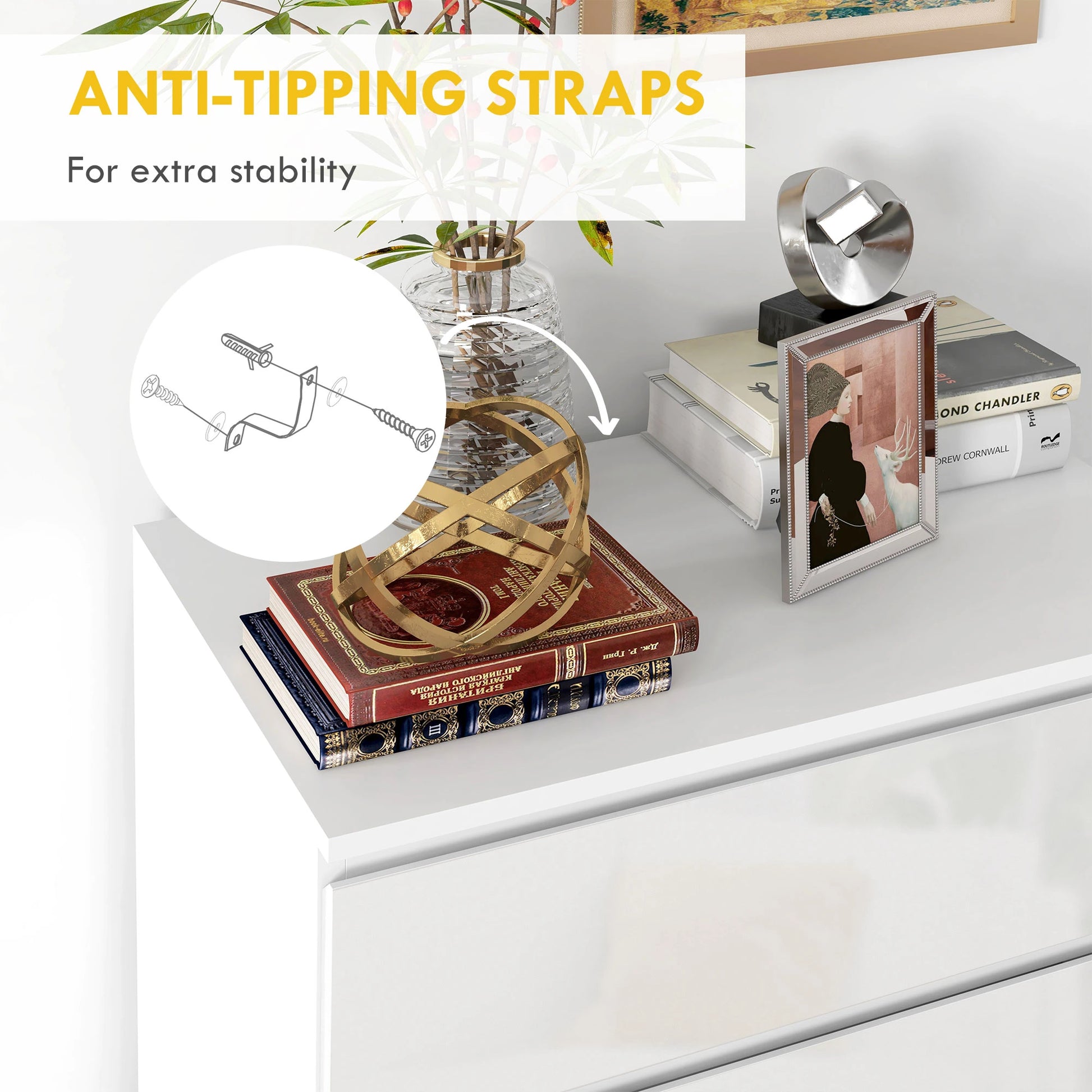 4 Drawer Cabinet, High Gloss, Bedroom Chest, Metal Runners, White Storage Cabinets at Gallery Canada