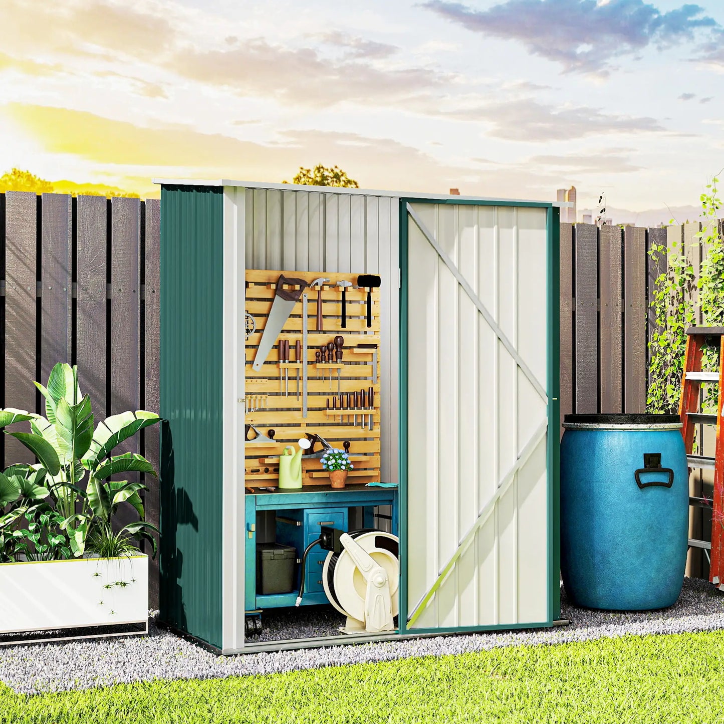 5' x 3' Outdoor Storage Shed, Steel Garden Shed, Lockable Door, Green Sheds at Gallery Canada