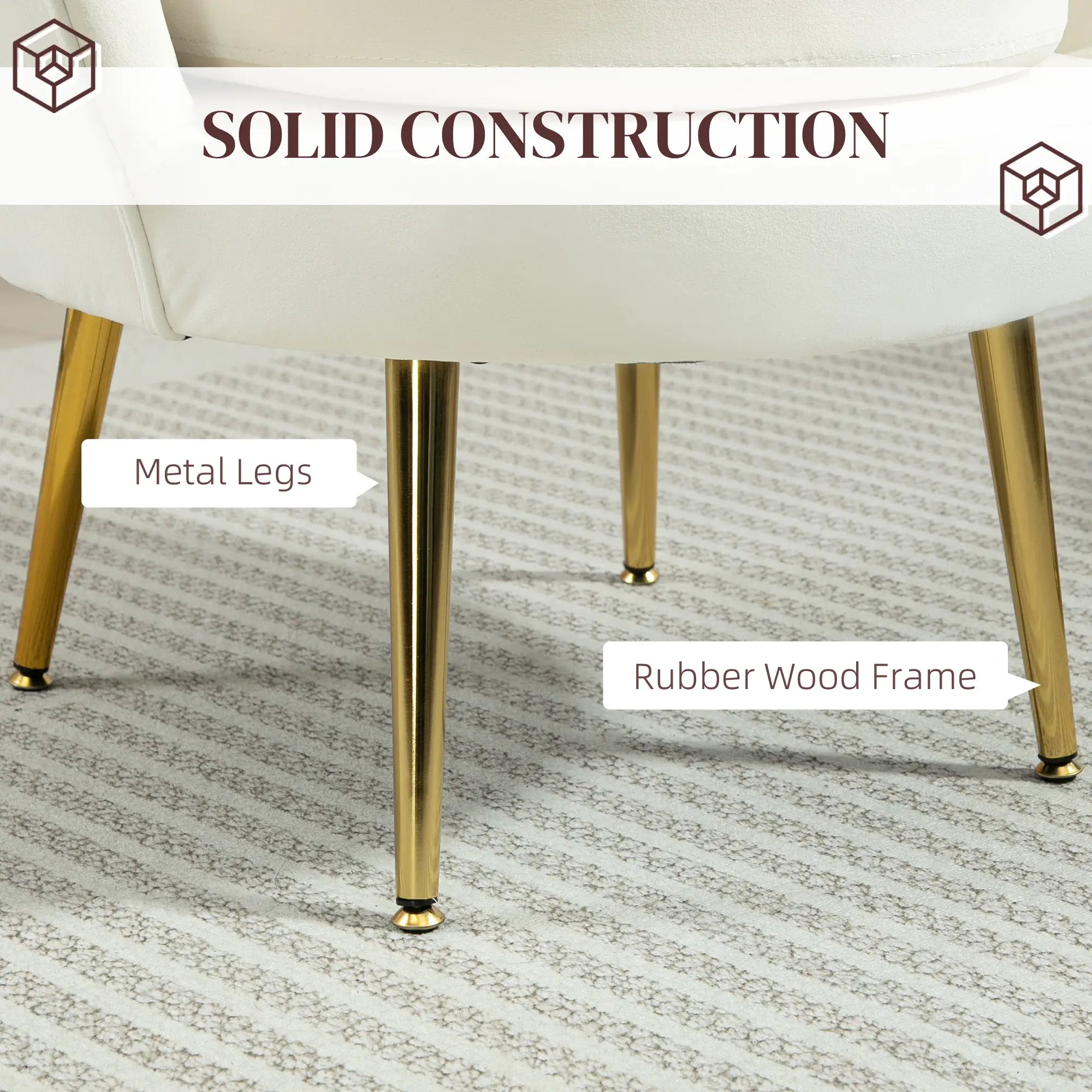 Modern Velvet Accent Chair, Gold Metal Legs, Cream White Accent Chairs at Gallery Canada