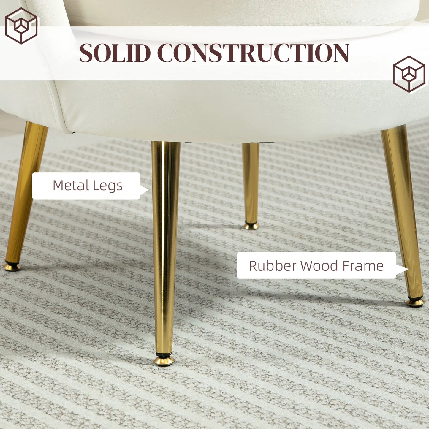 Modern Velvet Accent Chair, Gold Metal Legs, Cream White Accent Chairs at Gallery Canada