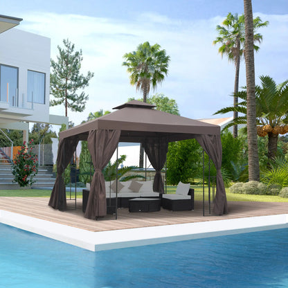 10' x 10' Outdoor Gazebo, Canopy Shelter with Double-Tier Roof, Brown Gazebos at Gallery Canada