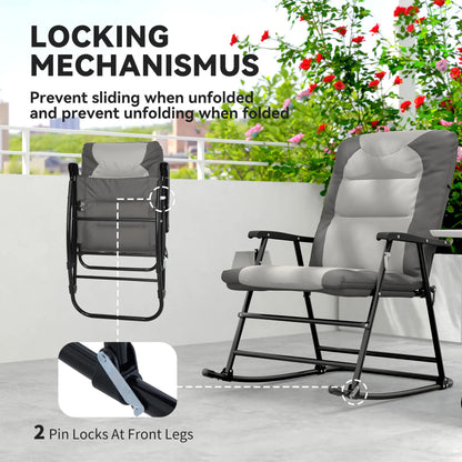 Folding Rocking Chair Set, 2 Padded Rockers with Armrest, Light Grey Outdoor Rocking Chairs at Gallery Canada