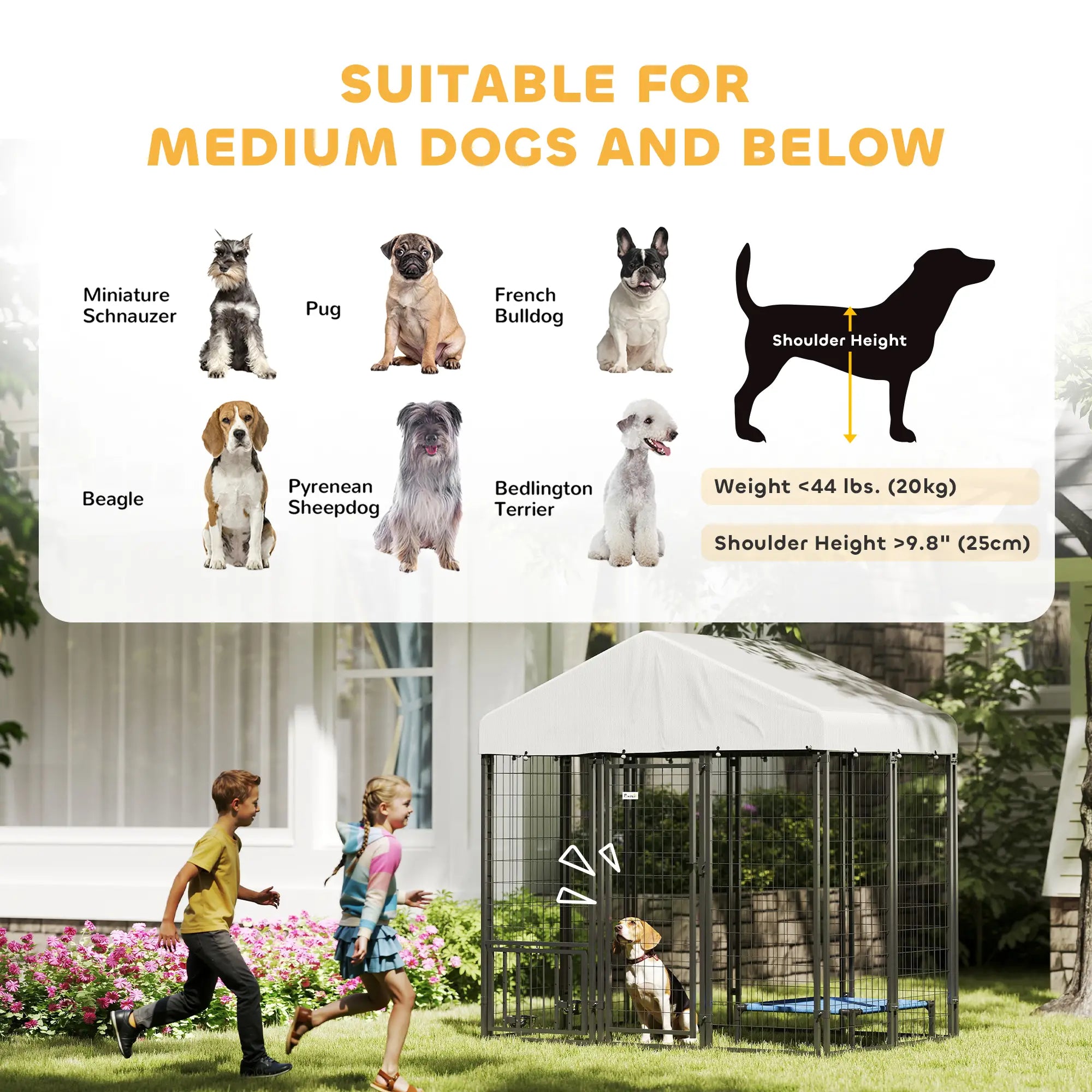 Outdoor Dog Kennel, Waterproof UV-Resistant Cover, Adjustable Feeding Bowls, 5.9 x 4 x 6 ft Houses, Kennels & Pens at Gallery Canada