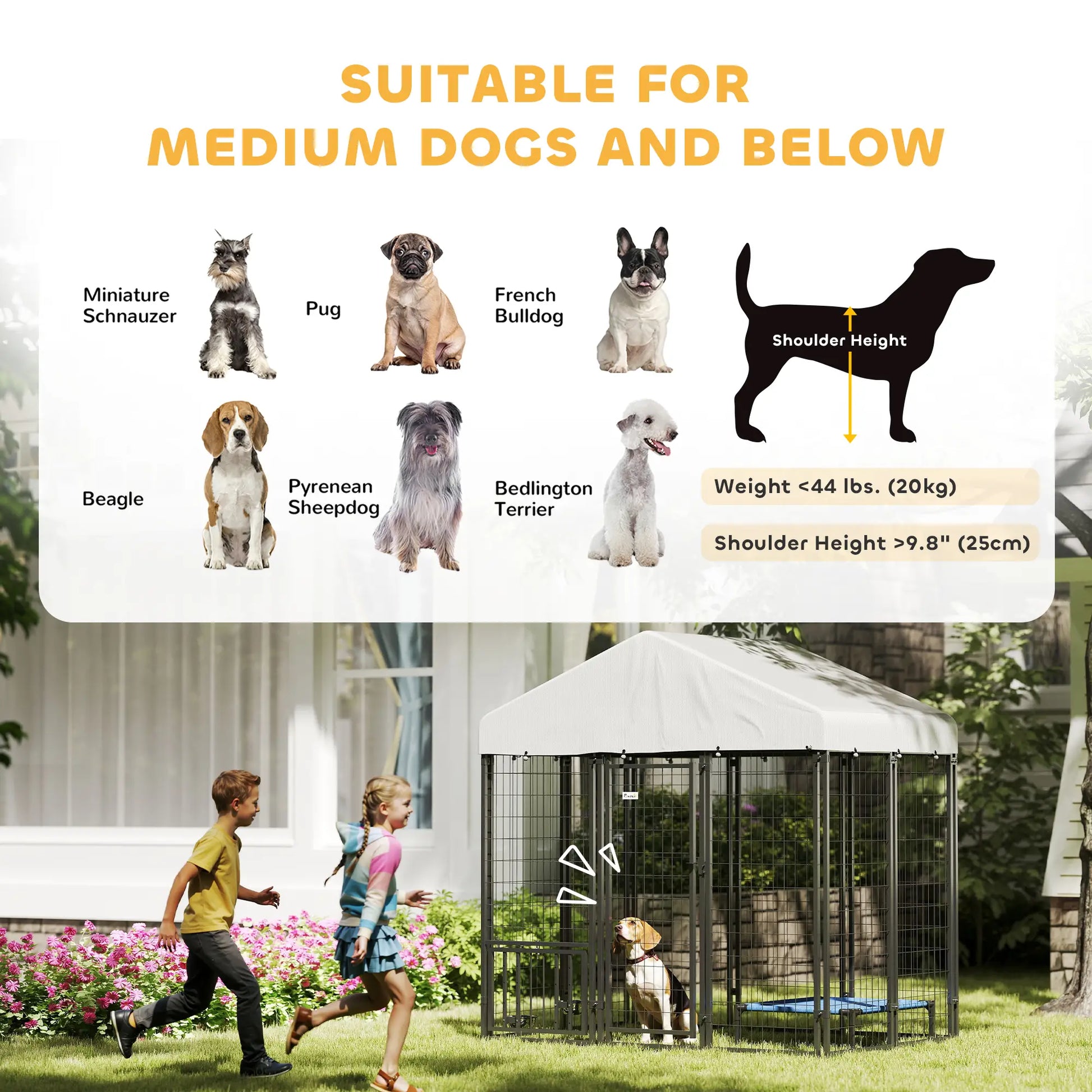Outdoor Dog Kennel, Waterproof UV-Resistant Cover, Adjustable Feeding Bowls, 5.9 x 4 x 6 ft Houses, Kennels & Pens at Gallery Canada