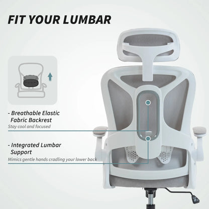 Ergonomic Office Chair, Swivel Desk Chair with Lumbar Support, Headrest, Grey Task Chairs at Gallery Canada