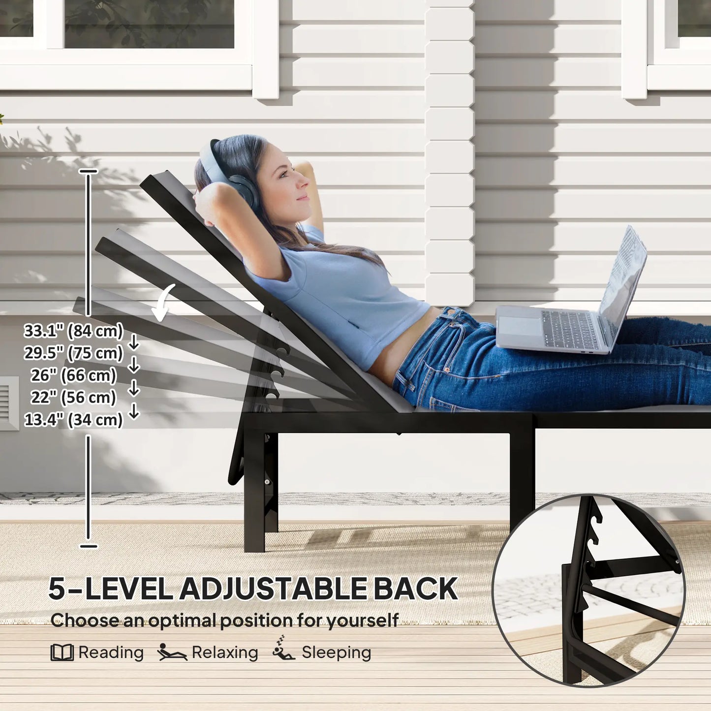 Outdoor Lounge Chair Set Of 2, 5-Position Reclining Chaise With Mesh Seat, Grey Lounger Chairs at Gallery Canada