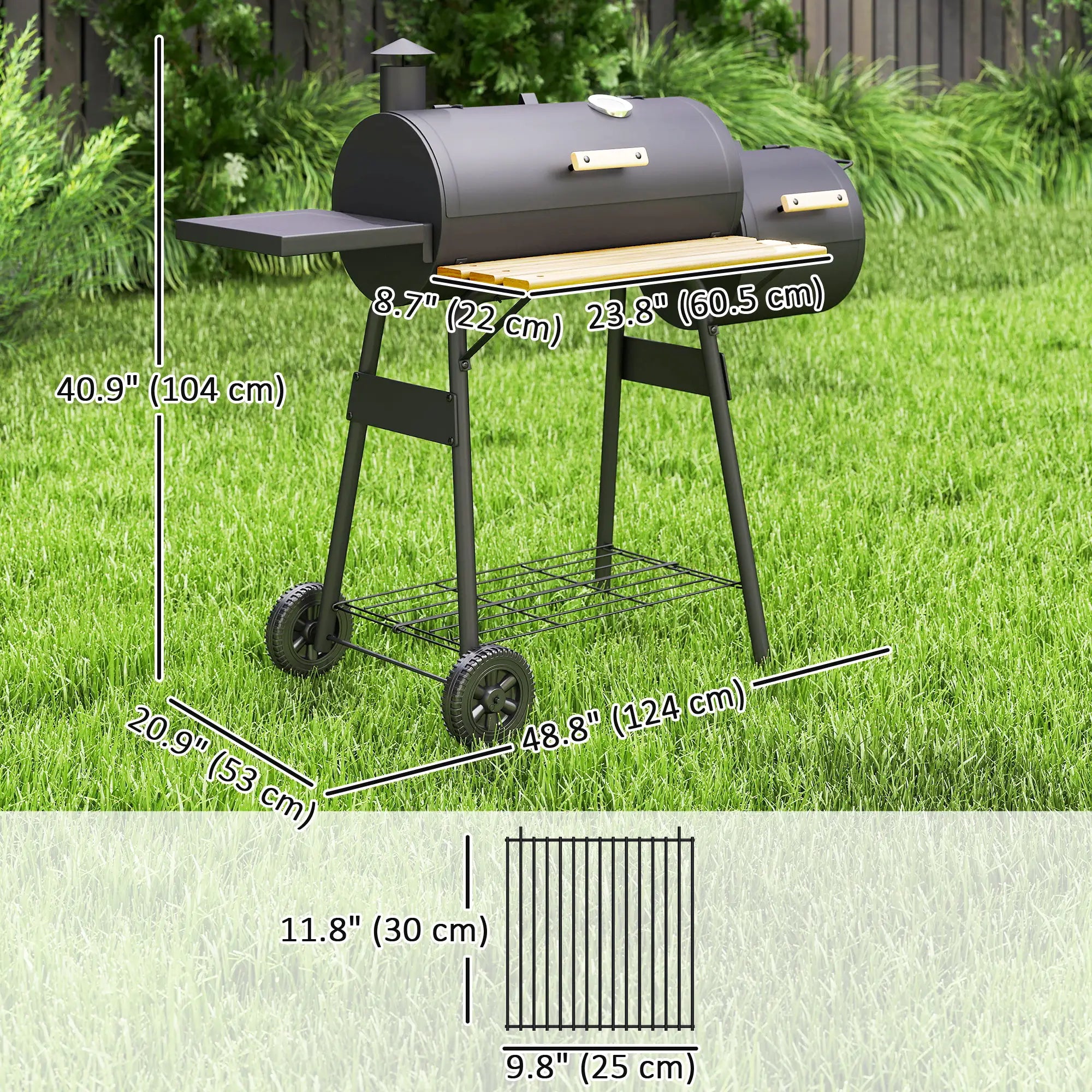 Charcoal BBQ Grill With Offset Smoker, 124 x 53 x 104 cm, Black Charcoal BBQ Grils at Gallery Canada