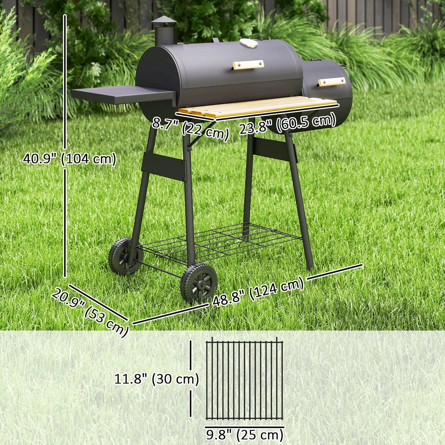 Charcoal BBQ Grill With Offset Smoker, 124 x 53 x 104 cm, Black Charcoal BBQ Grils at Gallery Canada