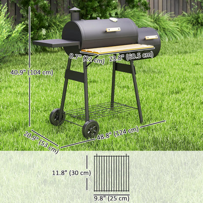 Charcoal BBQ Grill With Offset Smoker, 124 x 53 x 104 cm, Black Charcoal BBQ Grils at Gallery Canada