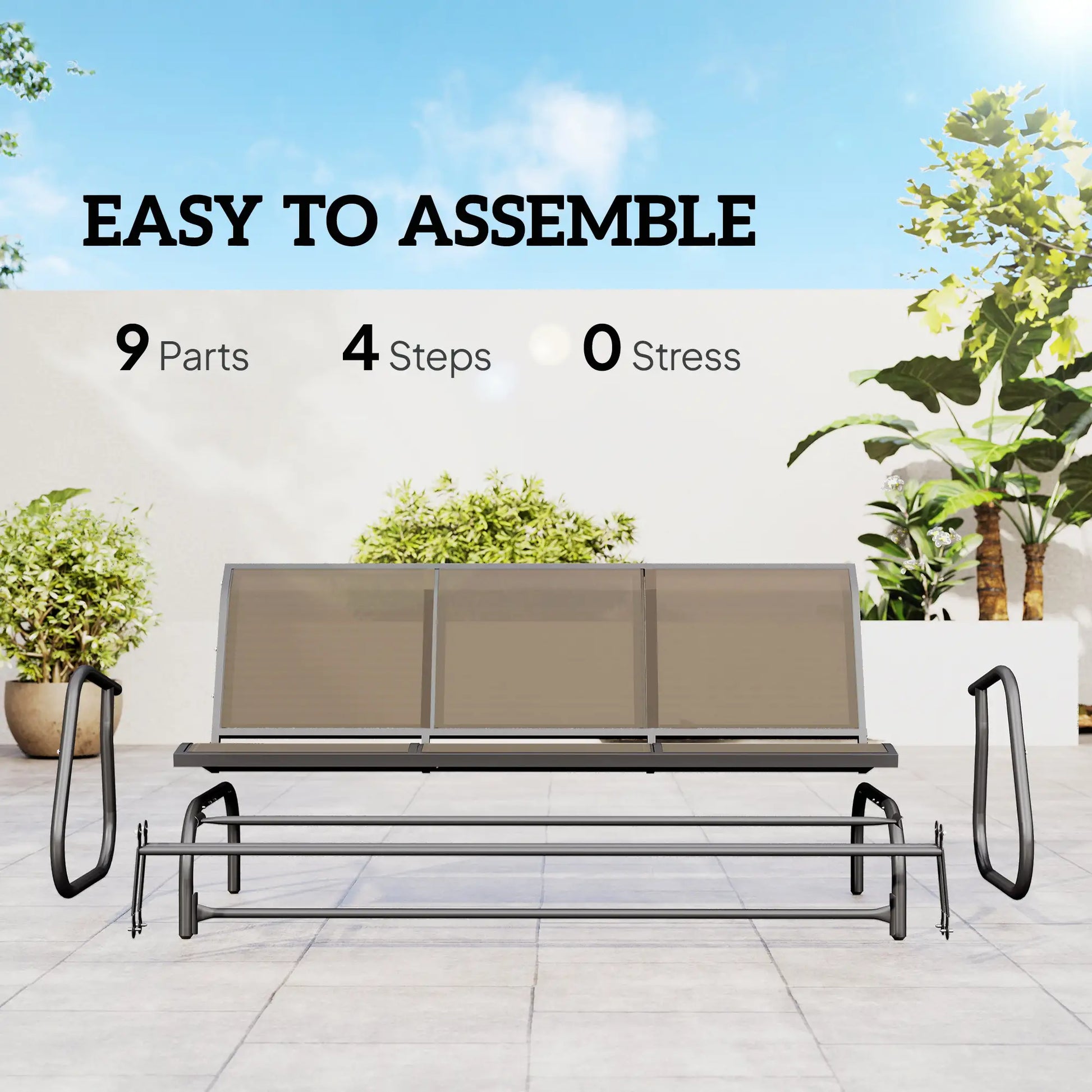 3-Seat Outdoor Glider Chair, Steel Frame, Sling Fabric, Brown Outdoor Gliders at Gallery Canada