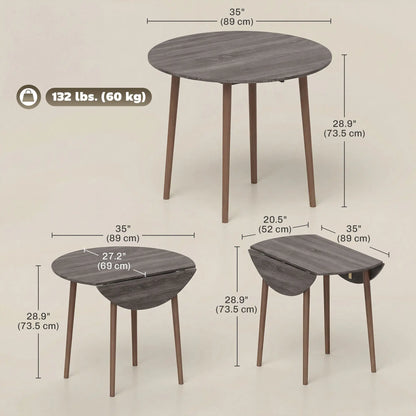 35" Folding Dining Table, Round Drop Leaf, Distressed Light Grey, Light Grey Dining Tables at Gallery Canada