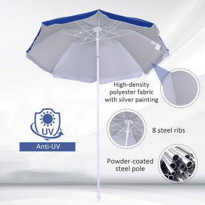 6.7ft Beach Umbrella, Push Button Tilt, Ruffled, Blue Beach Umbrellas at Gallery Canada