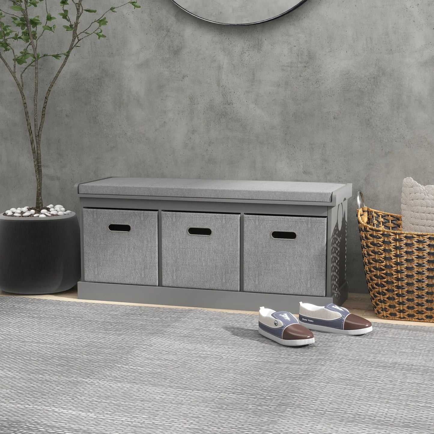 Shoe Storage Bench with Seat, 3 Fabric Drawers, Grey Shoe Storage Cabinets & Racks at Gallery Canada