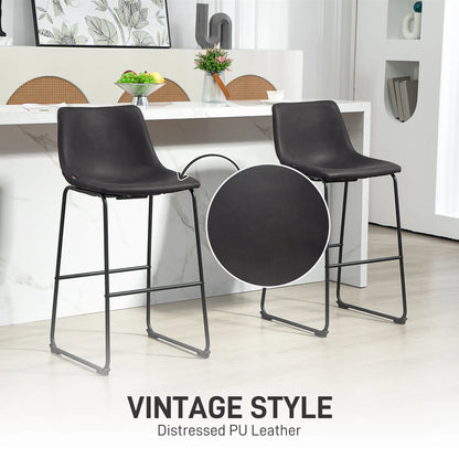 Vintage PU Leather Counter Height Bar Stools, Set of 2, Dark Brown Bar Stools at Gallery Canada