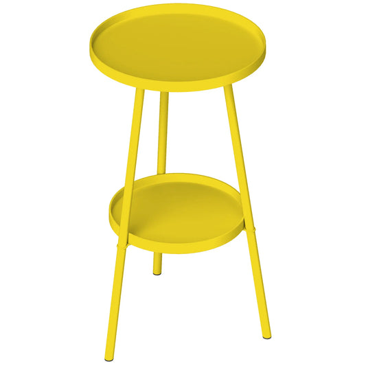 Round Garden Table, 2-Tier Small Side Table, Metal Patio Table, Yellow Patio Side Tables Yellow at Gallery Canada