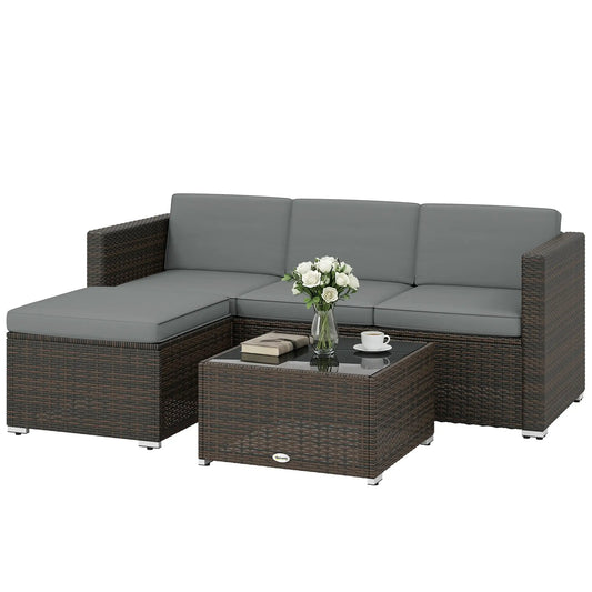 3-Piece Patio Furniture Set With Cushions, Outdoor Rattan Sofa With Glass Table Patio Furniture Sets Brown, Light Grey, Black at Gallery Canada