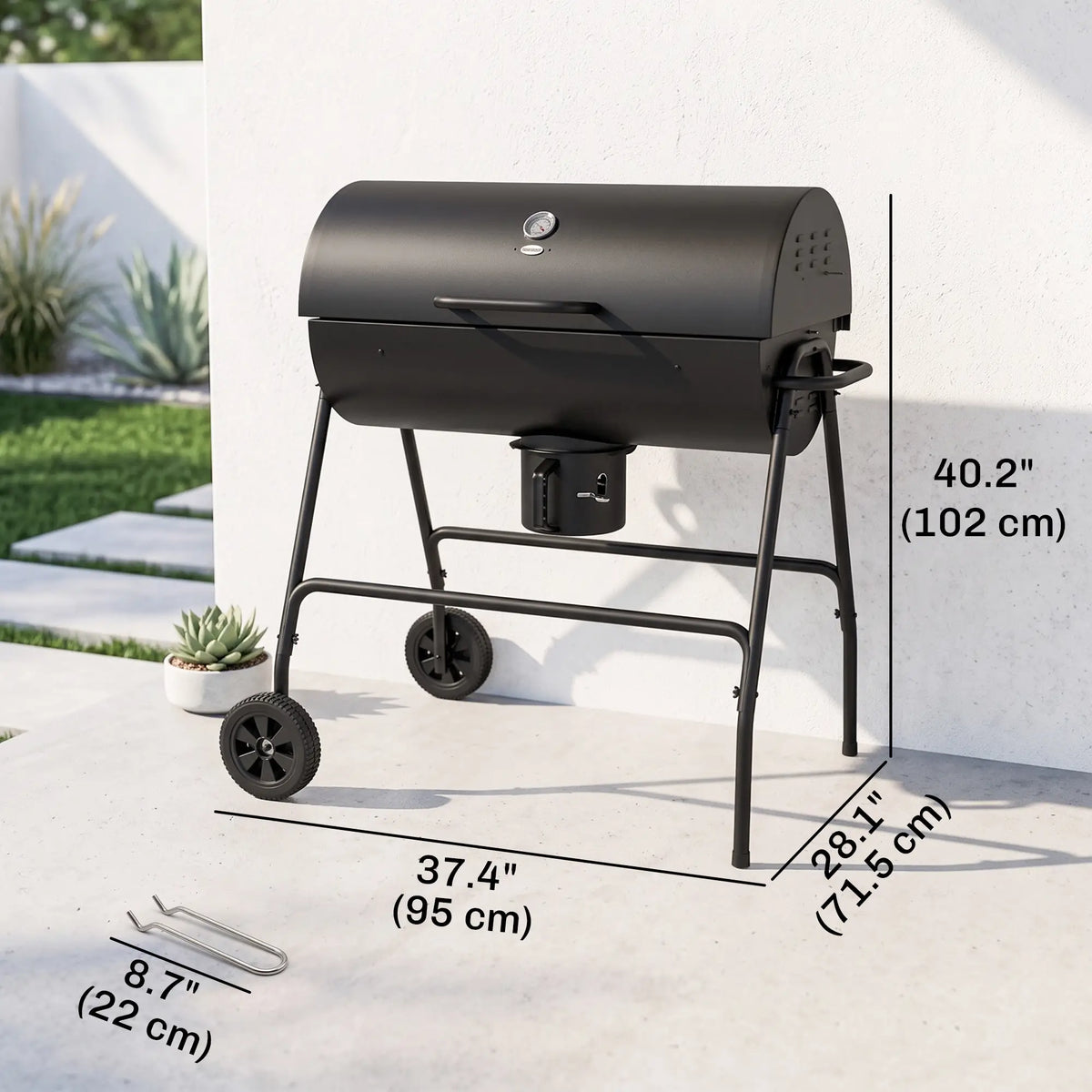 Charcoal BBQ Smoker, 420 sq.in. Cooking Area, Wheels, Ash Catcher, Black Charcoal BBQ Grils at Gallery Canada