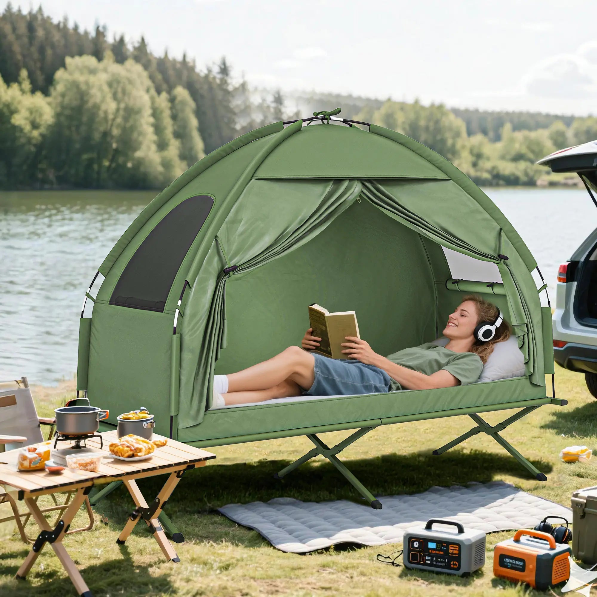 Compact Pop Up Folding Camping Cot Tent Combo, Dark Green Camping Tents at Gallery Canada