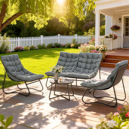4 Piece Patio Furniture Set, Loveseat, Chairs, Round Metal Table, Cushions, Grey Patio Furniture Sets at Gallery Canada