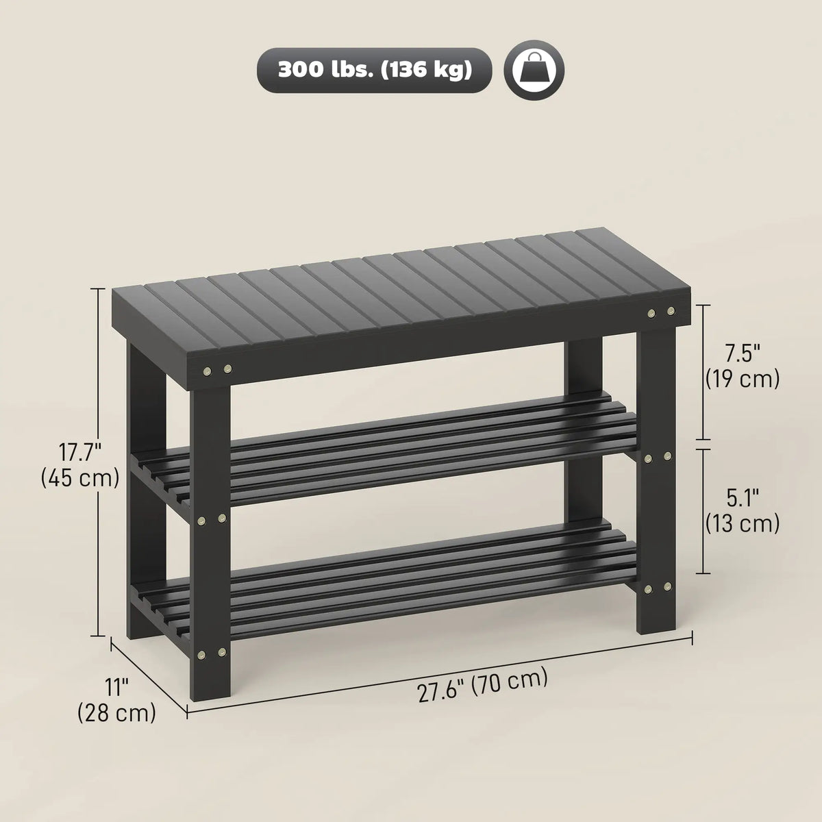 Bamboo Shoe Storage Bench, 3-Tier, 2 Shelves, Holds 6 Pairs, Black Shoe Storage Cabinets & Racks at Gallery Canada