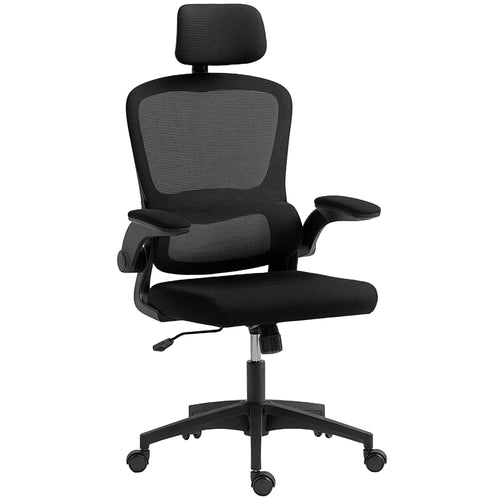 Ergonomic Mesh Office Chair, High Back, Rotatable Headrest, Flip Up Armrests, Lumbar Support, Black