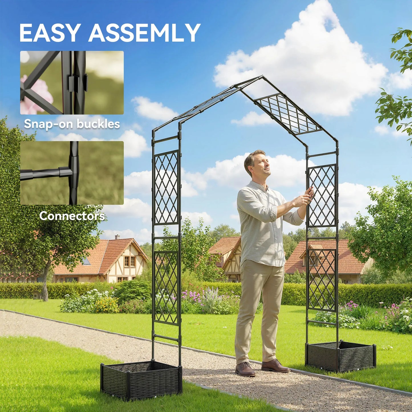 Garden Arch Trellis Arbor With 2 Planter Boxes, 90.6" x 15.7" x 88.2", Black Garden Arches at Gallery Canada