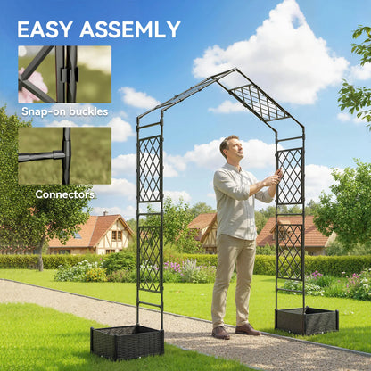 Garden Arch Trellis Arbor With 2 Planter Boxes, 90.6" x 15.7" x 88.2", Black Garden Arches at Gallery Canada