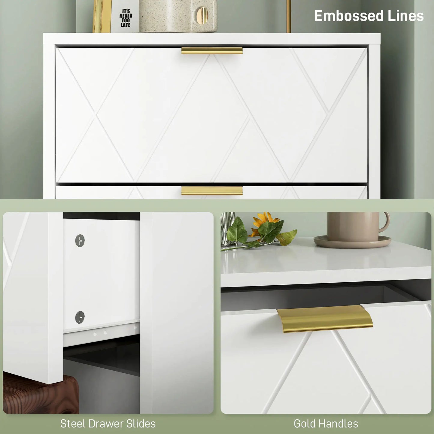 Modern Bedside Table, 2 Drawer Nightstand, White Bedside Tables at Gallery Canada