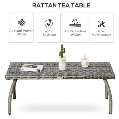 Table Basse en Rotin, 35,4" x 19,7", PE Tous Temps, Table d'Appoint d'Extérieur, Gris