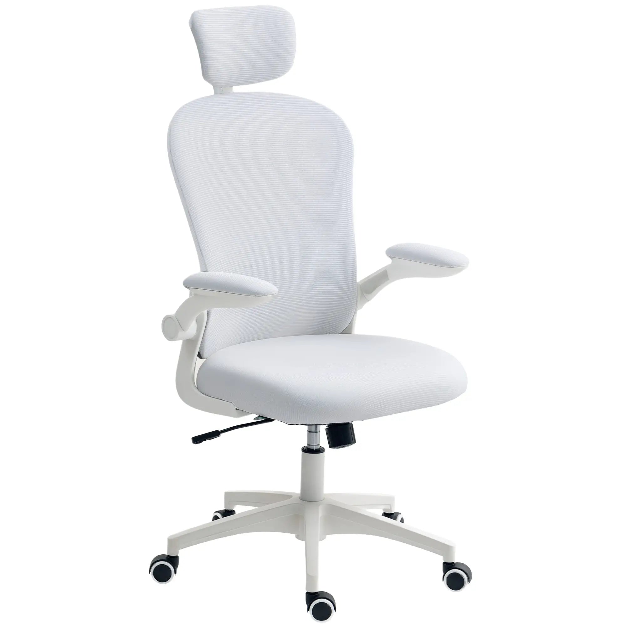 Mesh Office Chair, Adjustable Headrest, 4D Lumbar Support, Flip-Up Arms, White Office Chairs at Gallery Canada
