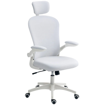 Mesh Office Chair, Adjustable Headrest, 4D Lumbar Support, Flip-Up Arms, White Office Chairs at Gallery Canada
