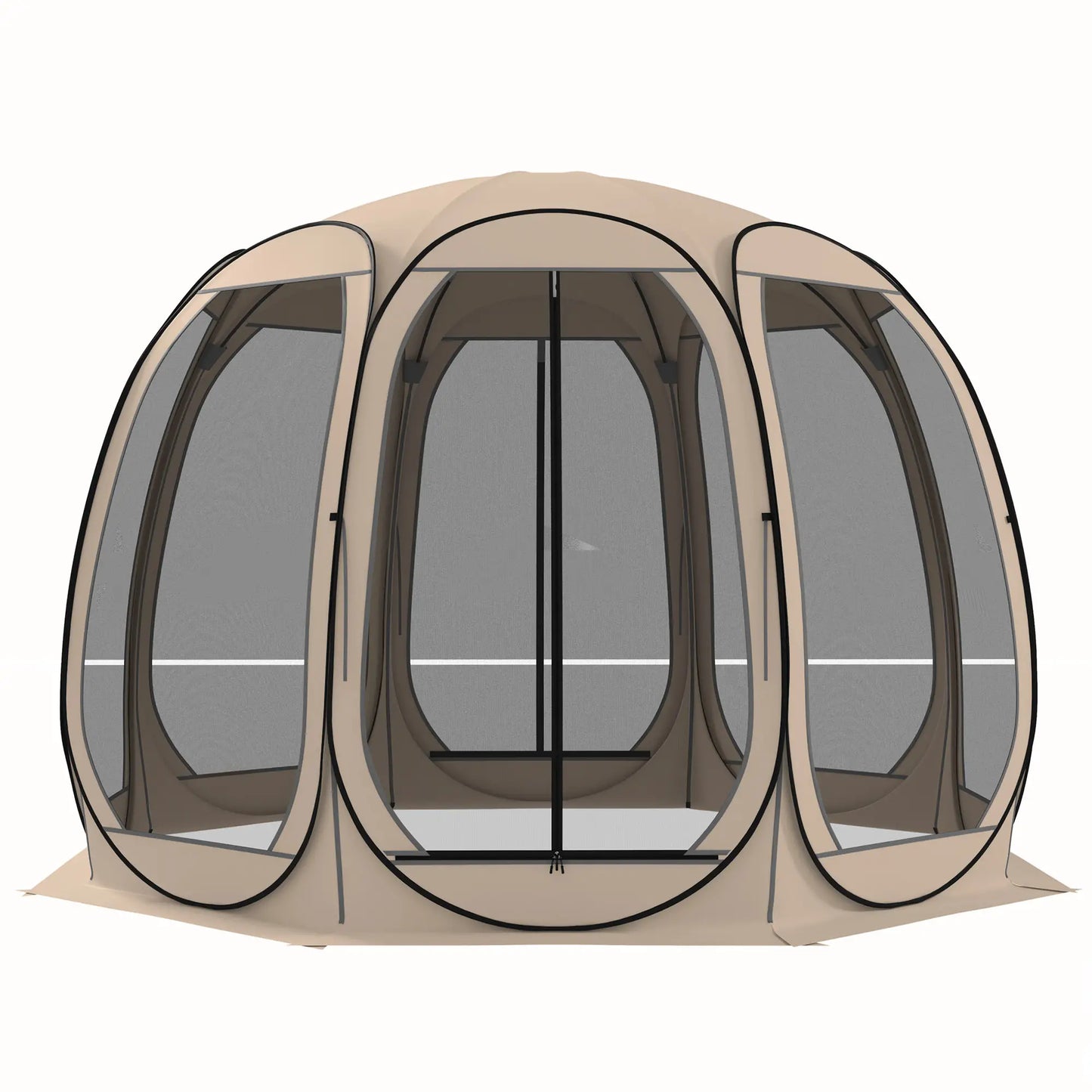 11' x 11.5' Screen Tent, Pop Up Gazebo, Portable Carry Bag, 2 Doors, Beige Camping Tents Beige at Gallery Canada