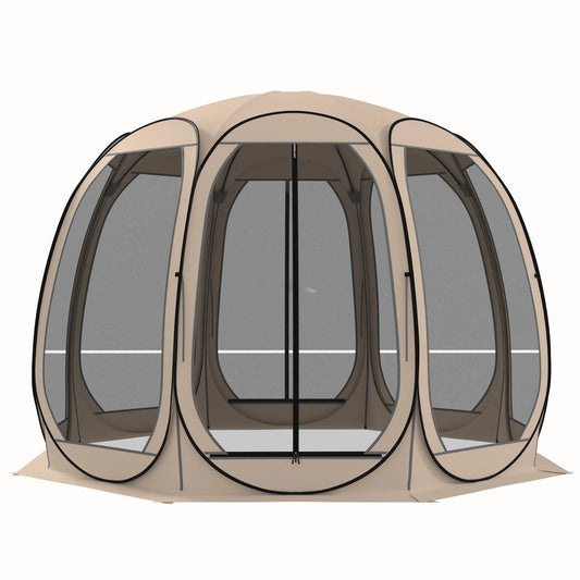 11' x 11.5' Screen Tent, Pop Up Gazebo, Portable Carry Bag, 2 Doors, Beige Camping Tents Beige at Gallery Canada