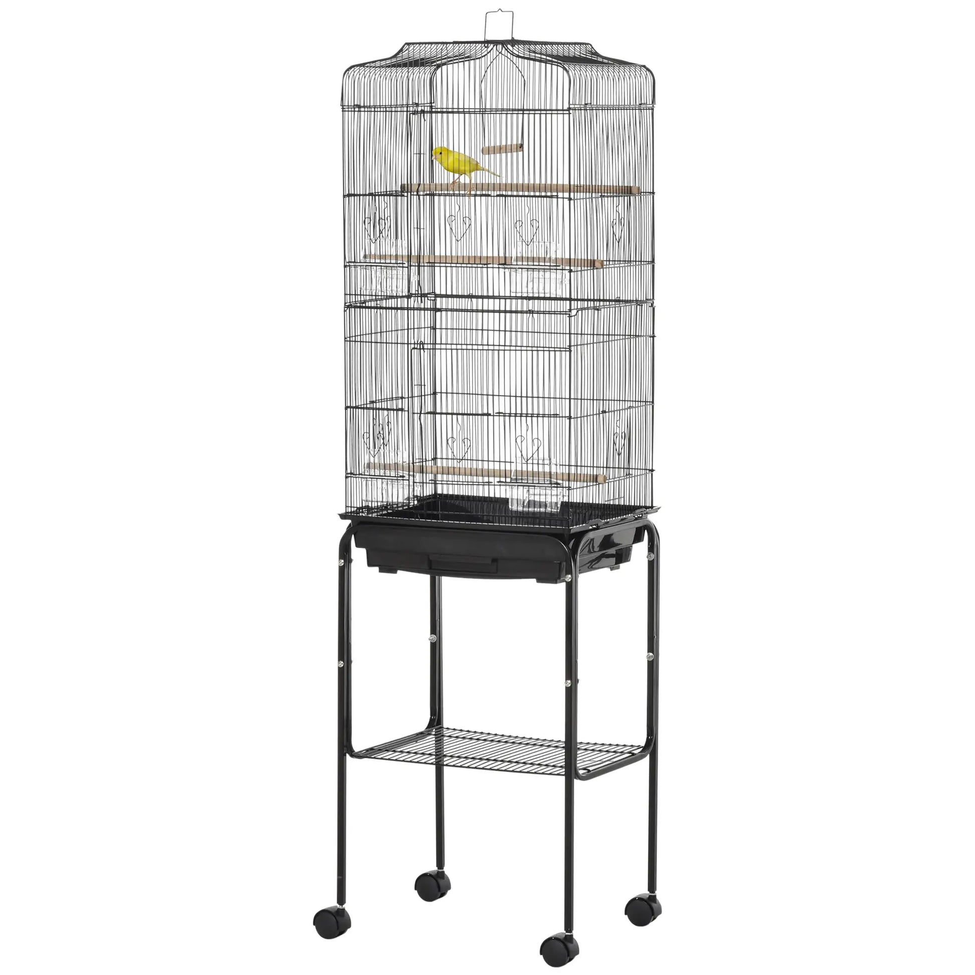 62" Rolling Bird Cage, Cockatoo House, Play Top, Storage Shelf, Wheels, Black Bird Cages at Gallery Canada