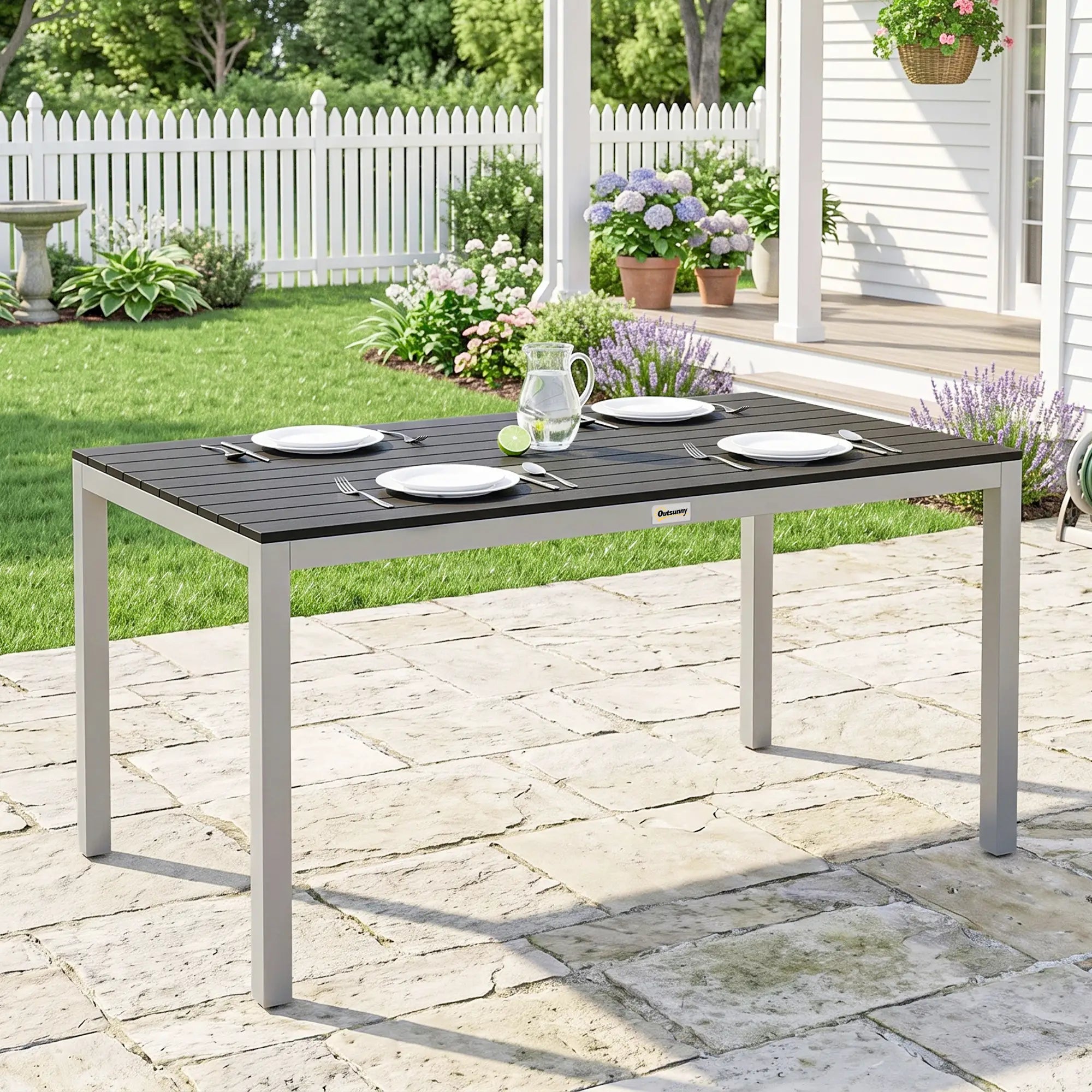 Outdoor Dining Table, 4-6 Seater, Slatted Top, Rust-Resistant Aluminium Frame, Black Patio Dinning Tables at Gallery Canada