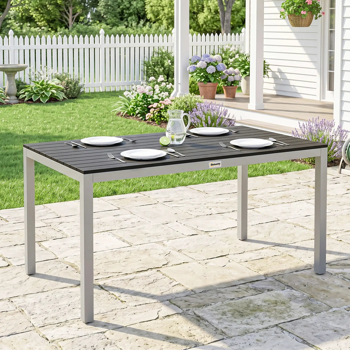 Outdoor Dining Table, 4-6 Seater, Slatted Top, Rust-Resistant Aluminium Frame, Black Patio Dinning Tables at Gallery Canada