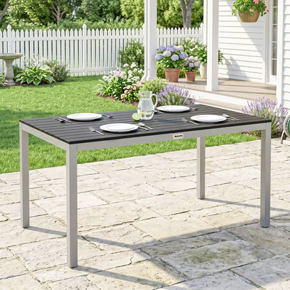 Outdoor Dining Table, 4-6 Seater, Slatted Top, Rust-Resistant Aluminium Frame, Black Patio Dinning Tables at Gallery Canada
