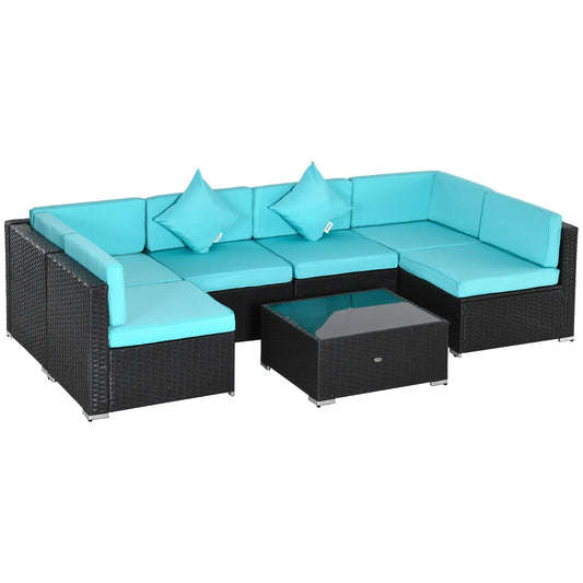 7-Piece Outdoor Wicker Sectional Sofa, Deep Coffee, Light Blue Patio Furniture Sets Deep Coffee Rattan, Light Blue Fabric at Gallery Canada