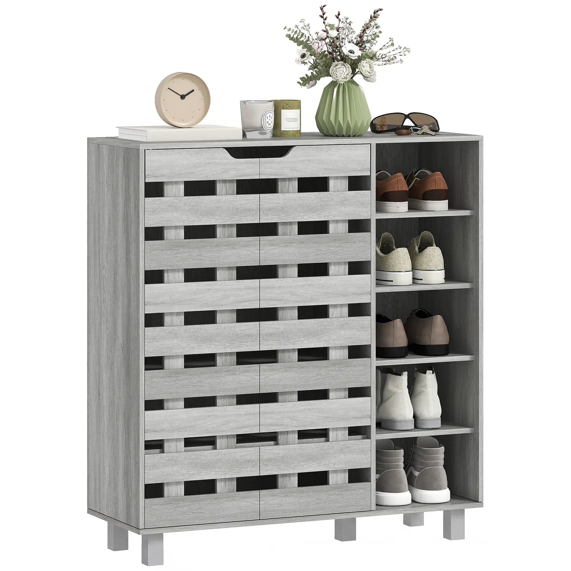 21 Pair Shoe Cabinet, 5-Tier Double Door, Light Grey Shoe Storage Cabinets & Racks at Gallery Canada