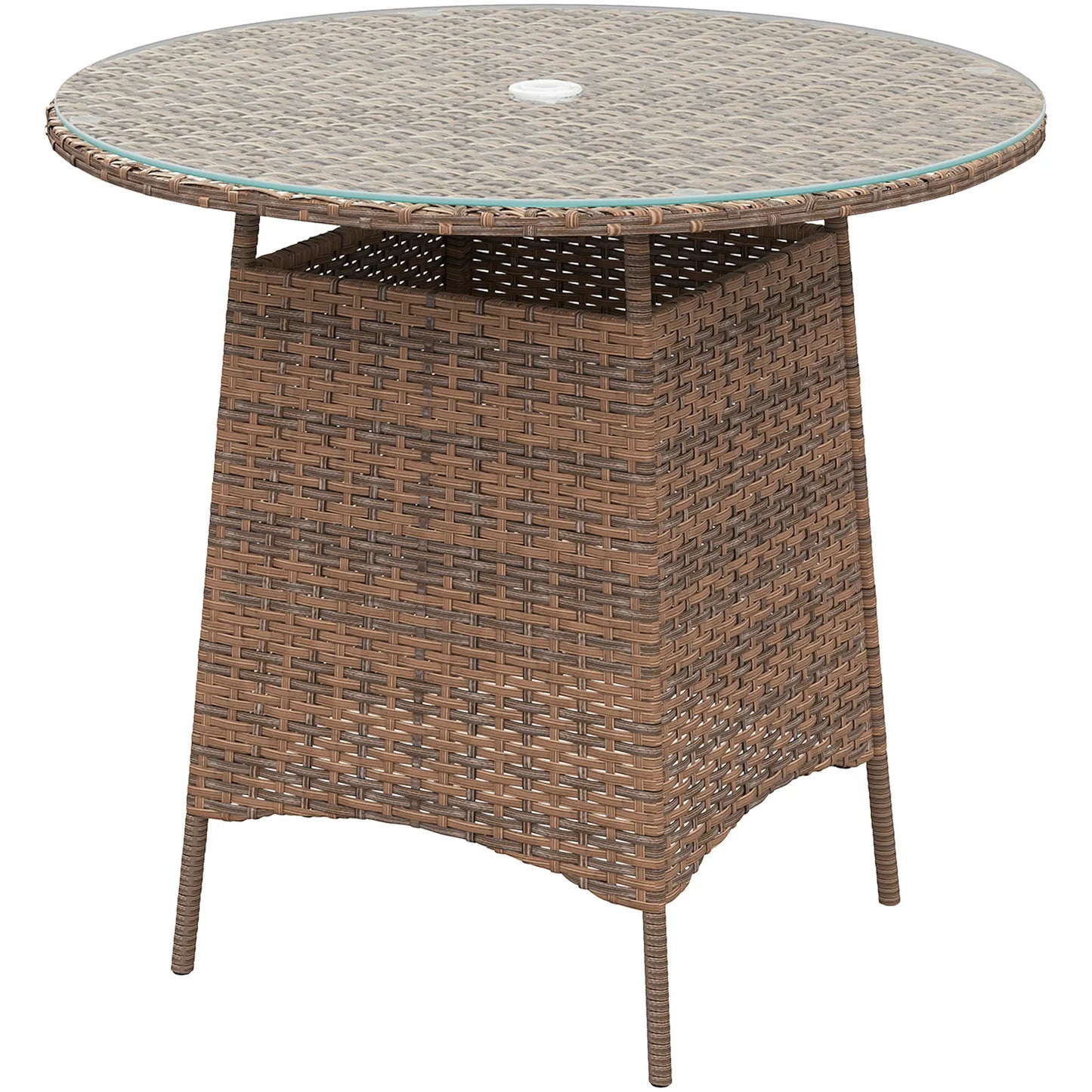 31.5" Round Patio Table with Umbrella Hole, Tempered Glass Top, Brown Coffee Tables Brown at Gallery Canada