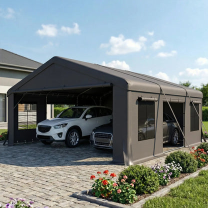 20' x 20' Heavy Duty Carport, Portable Garage Canopy Tent, Dark Grey Car Shelters at Gallery Canada