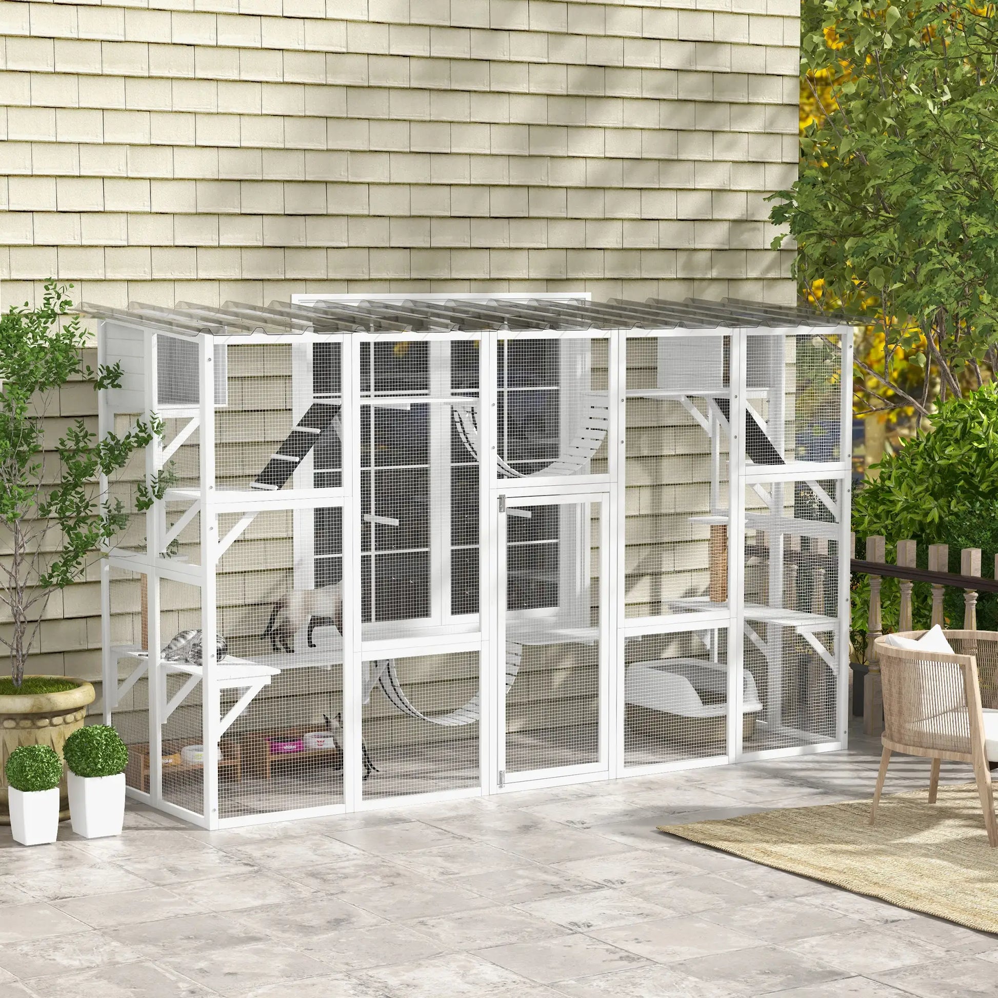 Large Outdoor Catio, Condos, Platforms, Doors, Ladders, Weather-Resistant Roof, White Outdoor Cat Enclosures at Gallery Canada