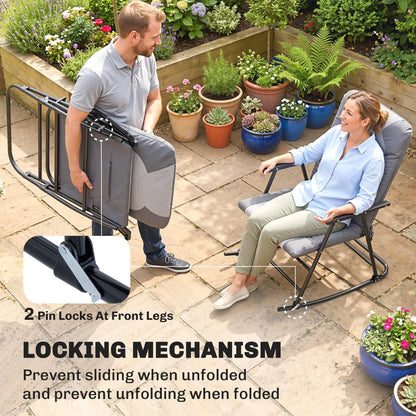 Folding Rocking Chair Set, 2 Padded Rockers with Armrest, Light Grey Outdoor Rocking Chairs at Gallery Canada