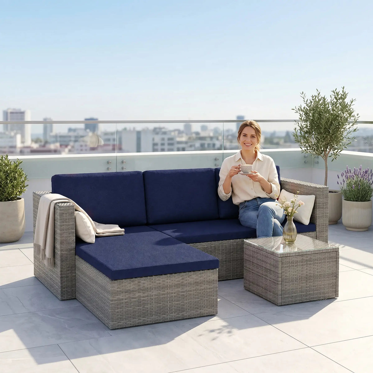 3Pc Rattan Sofa Set With Coffee Table, Cushions, Pillows Patio Furniture Sets at Gallery Canada