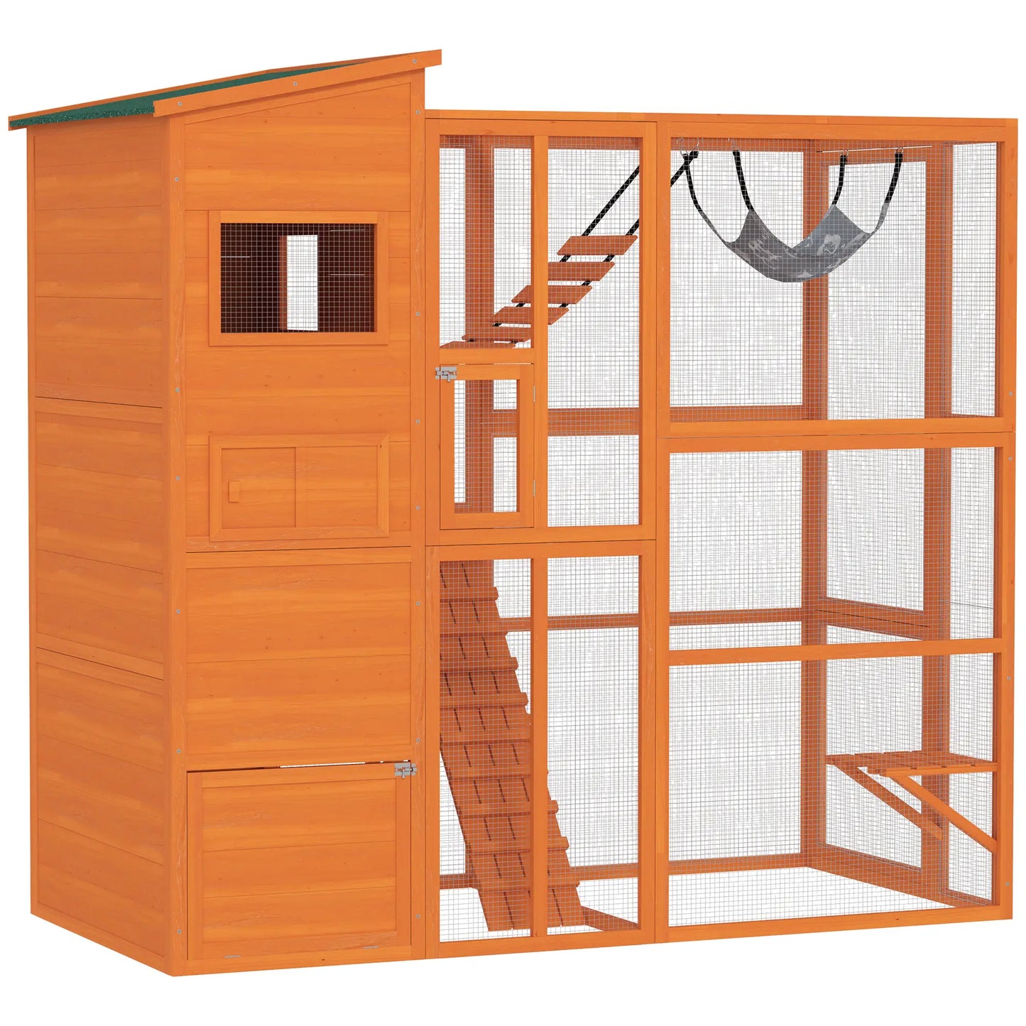 76" Catio Outdoor Cat Enclosure, Condo, Platforms, Ladder, Ramps, Hammock, Orange Outdoor Cat Enclosures Orange at Gallery Canada