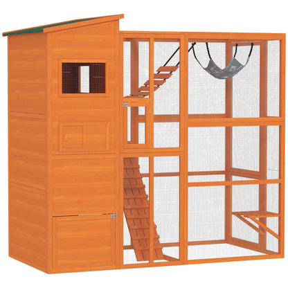 76" Catio Outdoor Cat Enclosure, Condo, Platforms, Ladder, Ramps, Hammock, Orange Outdoor Cat Enclosures Orange at Gallery Canada
