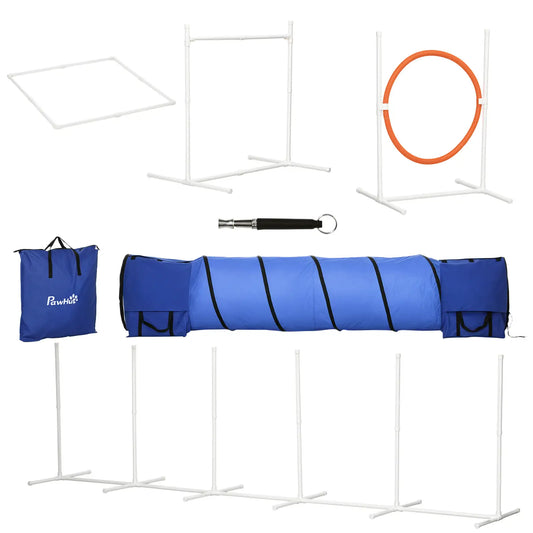 5Pcs Dog Agility Training Set, 8.7KG, Tunnels, Jump Ring, Weave Poles Dog Agility Training Equipment White, Orange, Blue at Gallery Canada
