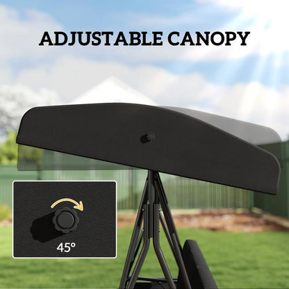 3-Seat Outdoor Swing With Adjustable Canopy, Side Tray, Black Patio Swings with Stand at Gallery Canada